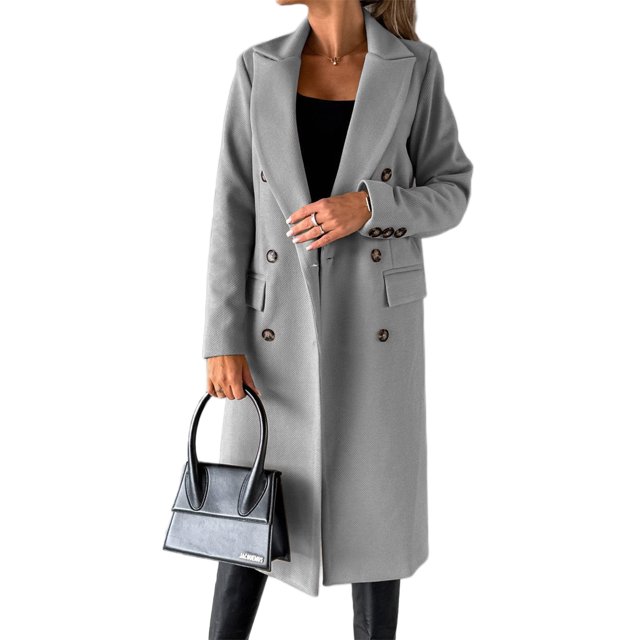LUXUR Manteau Femme Double Boutonnage Automne Gris Clair L