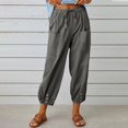 thumbnail image 2 of Women‘s Cotton Linen Pants Drawstring Elastic Waist Capri Pants Lounge Pants with Pockets, 2 of 7