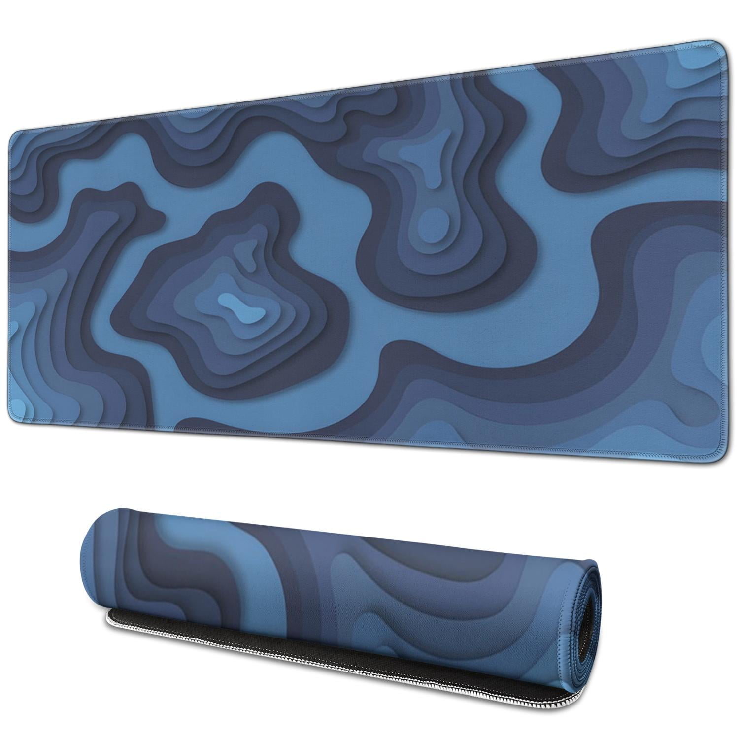 Japanese-Inspired Gaming Mouse Pad - Blue & White Wave, XL, Stitched Edges