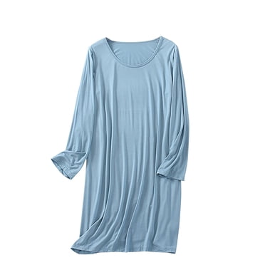 Kaemgyyd Chemises de Nuit à Manches Longues pour Femmes Grande Taille, Robe de Nuit Douce à Col Ras du Cou, Tenue de Détente, Chemises de Nuit Confortables, Vêtements de Nuit