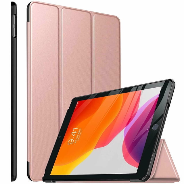 iPad 10.2 Étui iPad 7th Generation Étui, Support Mince Étui Arrière Rigide Couverture Intelligente de Protection Étui Supershield pour iPad 7th Gen 10.2 Pouces - Or Rose