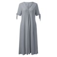 thumbnail image 4 of Kcodviy Robe Décontractée Plissée pour Femme Robes d'Été pour Femme Décontractées Unies en Dentelle Ajourée à Boutons Robe pour Femme avec Poches Robe à Nœud Courte Robes Midi d'Été pour Femme Manches Robe Midi à Col en V, 4 of 5