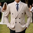 thumbnail image 2 of Men's Solid Color Blazer Long Sleeved Lapel Pocket Lightweight Suits Business Casual Buttons Suit Jackets Beige XXL, 2 of 4