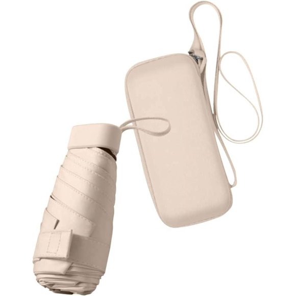 1PCS Mini Sun Umbrella for Purse With Case, Small Compact UV Umbrella Travel Essentials, Lightweight Portable Parasol Windproof for Women Men Kids.,Beige
