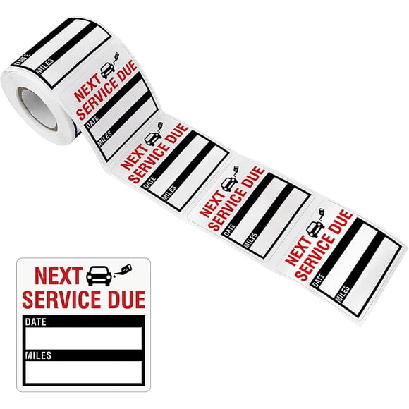 300 Pcs Autocollants de Rappel d'Échéance de Service d'Entretien Auto pour Changement d'Huile en Rouleau avec Ligne de Perforation (Chacun Mesure 2 X 2 Pouces, Noir)