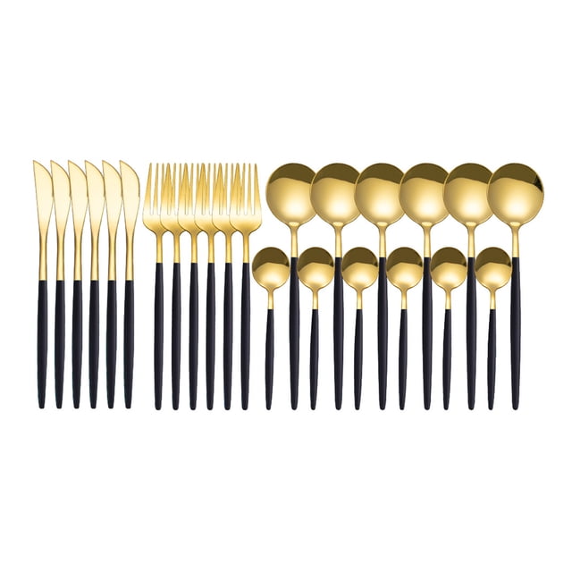 Amdohai 24Pcs Stainless Steel Dinnerware Set Kitchen Cutlery Set Knife Fork Spoon Flatware Tableware Minimalist Silverware