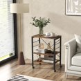 thumbnail image 3 of 3-Layer Microwave Stand Bakers Rack, Kitchen Rolling Cart with 4 Universal Wheels and 10 Removable Hooks, Coffee Cart Shelf Organizer for Kitchen, Living Room, Entryway, Rustic Brown, 3 of 8