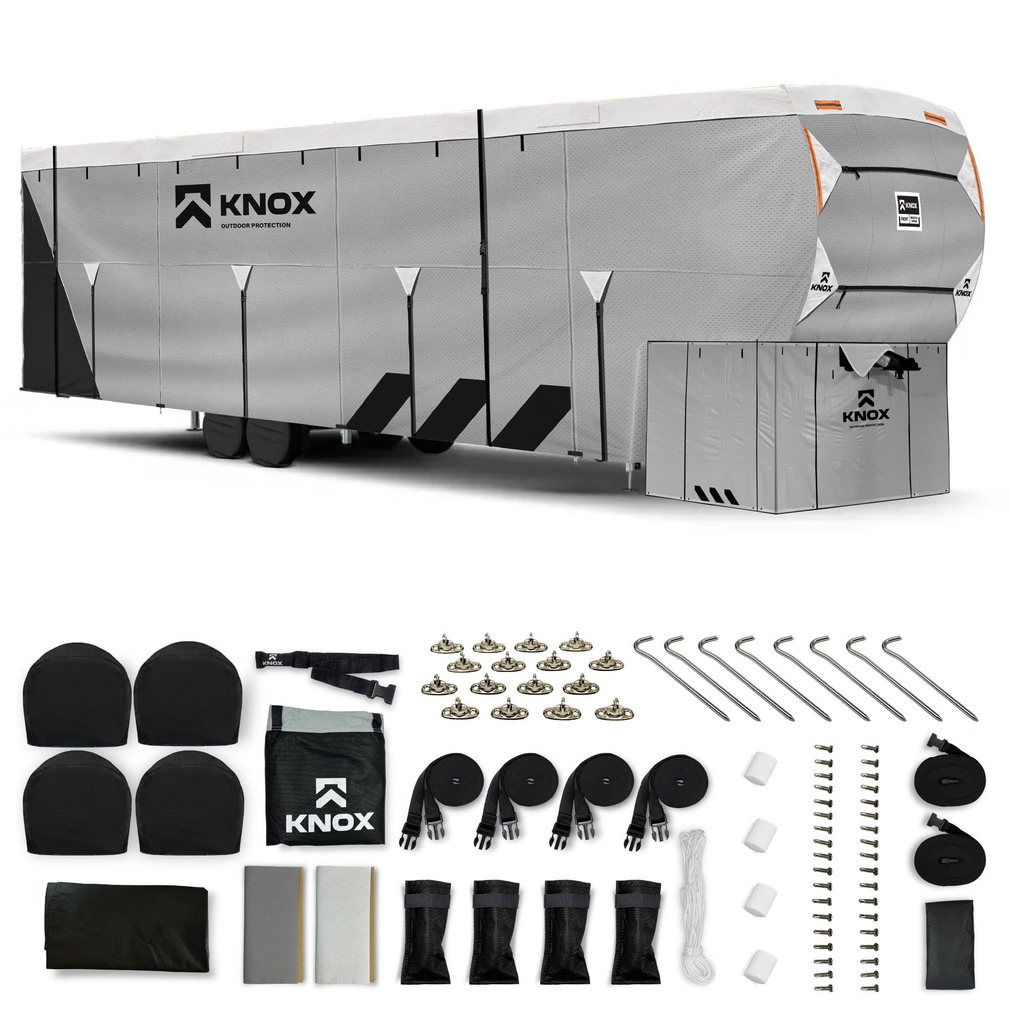 KNOX 2nd Gen Fifth Wheel RV Cover & Skirt Combo - Anti-Tear APEX Fabric, Fits 29-33 ft RVs, Travel Trailers, or Motorhomes - Includes Wheel, Ladder & Gutter Covers (236" L x 66" H Skirt)
