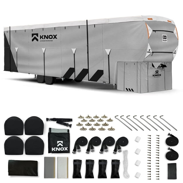 KNOX 2nd Gen Fifth Wheel RV Cover & Skirt Combo - Anti-Tear APEX Fabric, Fits 37-41 ft RVs, Travel Trailers, or Motorhomes - Includes Wheel, Ladder & Gutter Covers (266" L x 66" H Skirt)