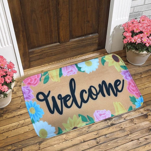 Meitianfacai Welcoming Spring Decoration Door Mat Anti-slip Bottom Indoor Outdoor Carpet