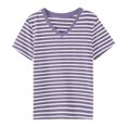 thumbnail image 4 of Women's Striped Retro Top Korean Style Full Loose Round Neck Short Sleeve Design Sense Color Contrast T Shirt, 4 of 4