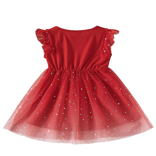 Toddler Girls Summer Sleeveless O Neck Star Moon Print Tulle Dress