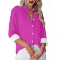 thumbnail image 2 of Besolor Button Down Shirts for Women Solid Color Long Sleeve Colared Tops Loose Office Blouses for Casual Work, 2 of 5