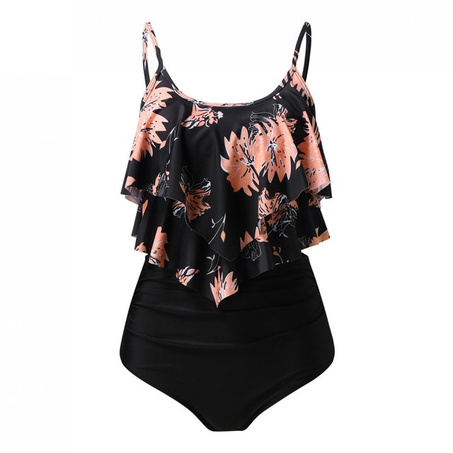 Pisexur Swimsuits for Women Two Piece Bathing Suits Ruffled Flounce Top with High Waisted Bottom Bikini Set