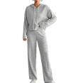 thumbnail image 1 of Womens Lounge Sets 2 Piece Matching Pajamas Fall Fashion Ribbed Knit Outfits Long Sleeve Casual Sweatsuits Grey L, 1 of 10