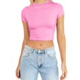 thumbnail image 1 of JIRNDf Hauts pour Femmes T-Shirts d'Été Tendance Mode Manches Courtes Mignon Court Basique Col Rond Coupe Ajustée Blouse pour Femmes Tunique Décontractée Hauts Rose m, 1 of 5