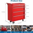 thumbnail image 3 of Heavy Duty 24-Inch 4-Drawer Rolling Tool Chest - Lockable Metal Toolbox Cabinet with Wheels, Ball-Bearing Glides, Drawer Liners for Garage, Workshop - Red, 3 of 8