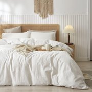 Washed Cotton Duvet Cover Set Linen Feel Natural Wrinkle Lightweight Comfy (King  Linen)