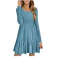 thumbnail image 1 of cfhntfmh Robe Chandail à Manches Longues pour Femmes Robe Mini en Tricot Doux à Manches Longues Décontractée d'Automne Col Rond Robe Moulante Côtelée, 1 of 6