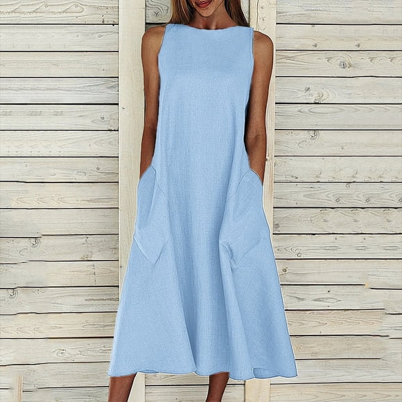Gspmoly Womens Dresses, Women Summer Beach Holiday Dress Round Neck Big Pocket Maxi Dress Women'S Formal Dresses up to 65% Off
