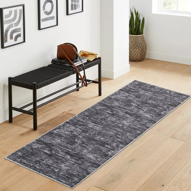 HOMERRY Runner 2' x 6' Rug Washable Modern Solid Pattern Hallway Runner Indoor Carpet for Doorway, Gray