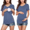 thumbnail image 3 of Bwiyojiz Tailles P-TTG Robe d'Été de Maternité Femmes Enceintes Allaitement Couleur Col Rond Manche Courte Blouse d'Allaitement Spring's Tops Trends Vêtements, Cadeaux pour Maman, 3 of 9