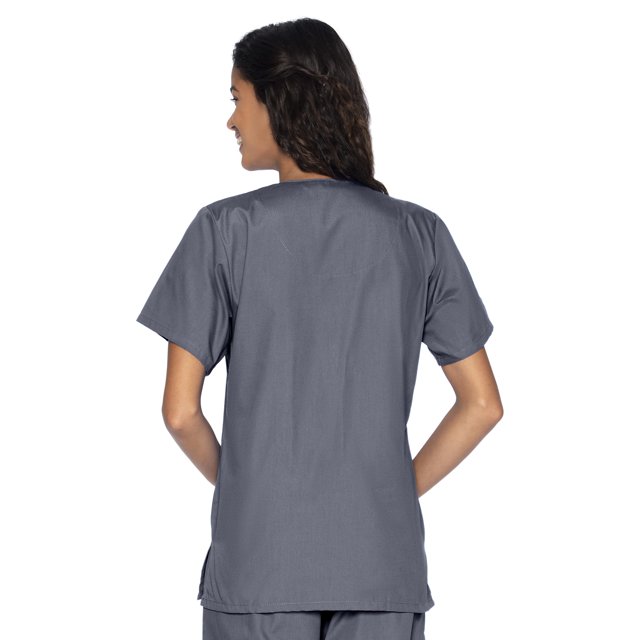 Landau Women's Essentials Snap Front Scrub Top, Classic Relaxed Fit, V-Neck, 4 Pockets