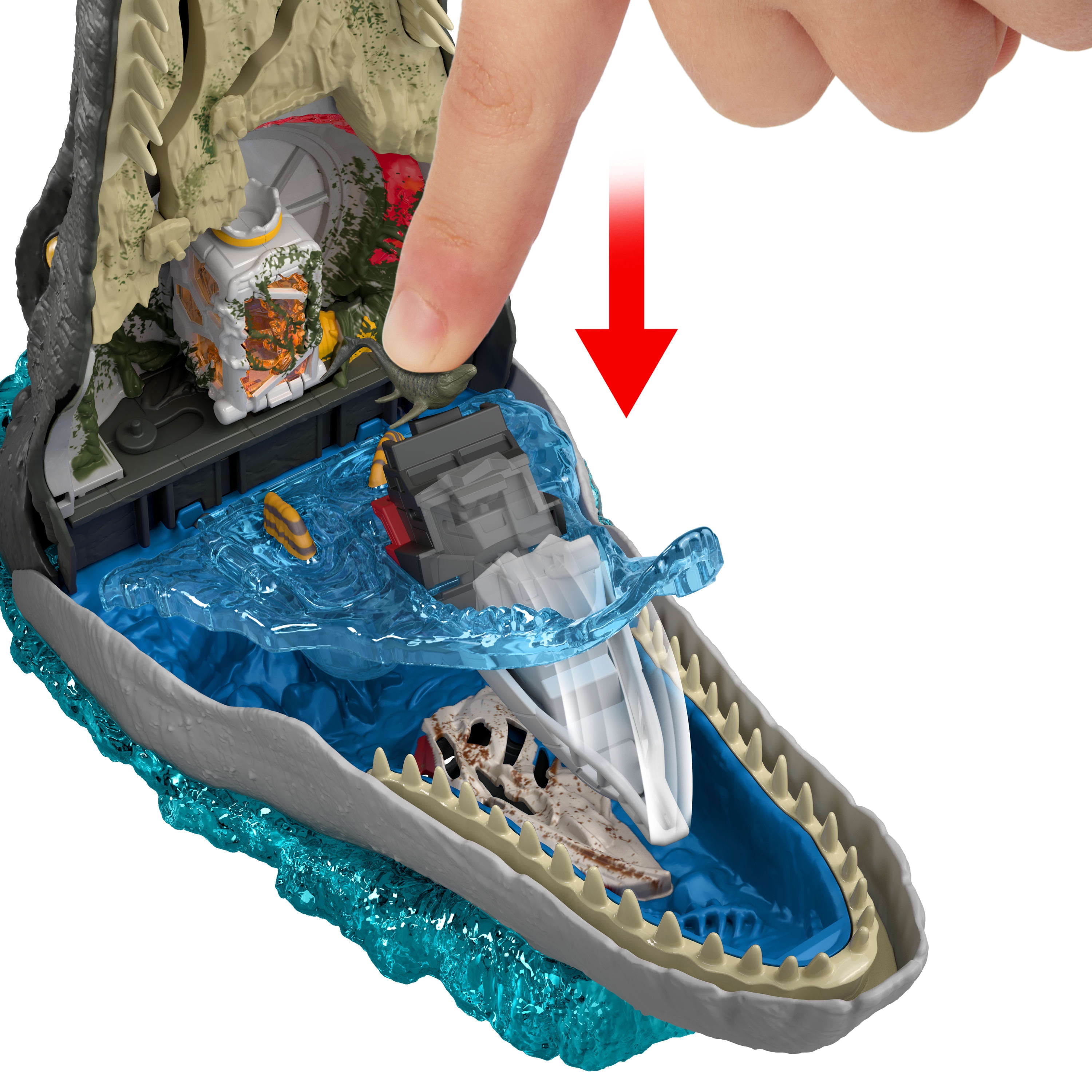Coffret de jeu Mosasaure Jurassic World : Renaissance de luxe, 7 fonctions et effets sonores interactifs, 6 micro figurines
