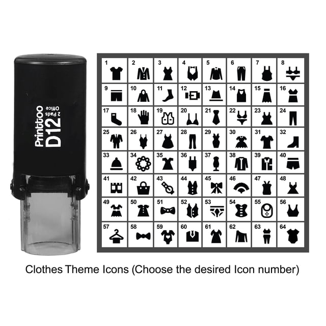 Printtoo Personalized Clothes Theme Icons Round Rubber Stamp Self Inking Stamper 12 mm-Red