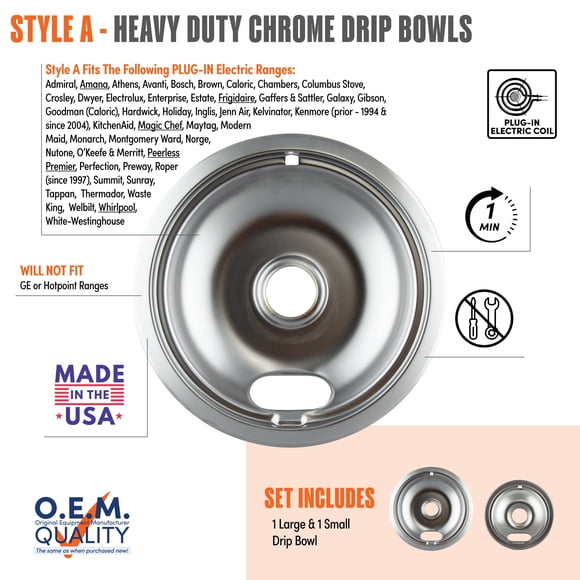 Range Kleen 12782XCD5 Style A 2 piece Chrome Drip Bowl Set