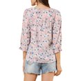 thumbnail image 3 of INSPIRE CHIC Women's Tie V Neck Boho Ruffled 3/4 Sleeve Floral Blouse, 3 of 5