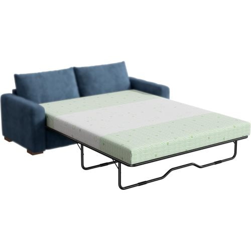 4 Inch Gel Memory Foam Full Size Sofa Mattress, Foldable Sofa Bed Mattress with Washable Zipper Cover, White & Green, for RV Camper Guest Room Marine Use