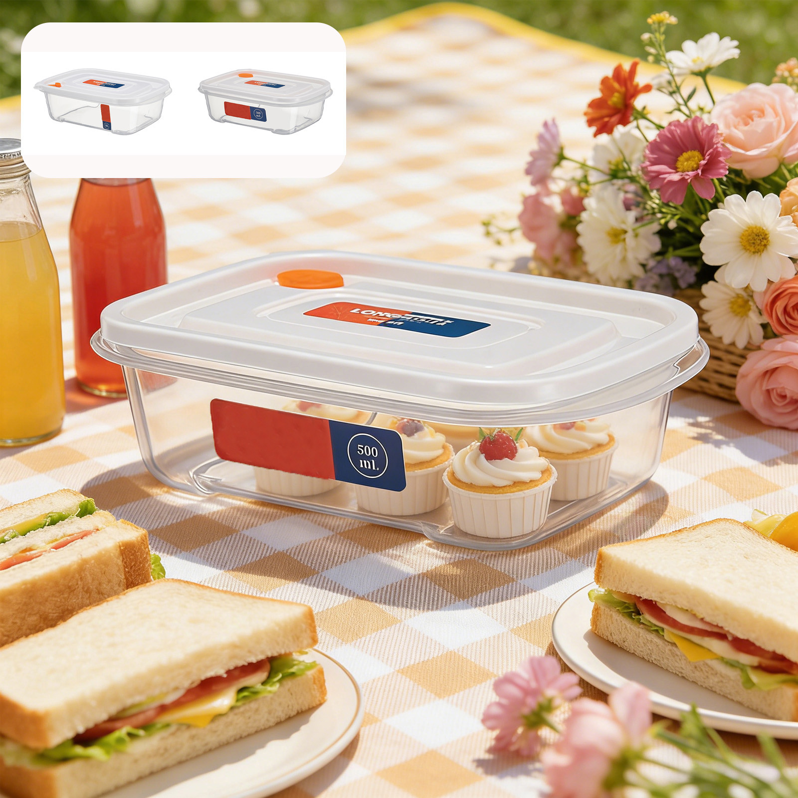 Fufafayo 2Pcs Food Storage Containers, Transparent Plastic Kitchen Organizers, Airtight Snack Containers For Dried Goods Grains Pulses, Rectangular Fridge Freezer Pantry Storage