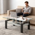 thumbnail image 4 of Table Basse Rectangulaire pour Salon, Table Basse en Verre à 2 Niveaux, Plateau en Verre avec Tablette Inférieure, Tables d'Appoint Modernes Centrales, Noir+verre Transparent, 4 of 8