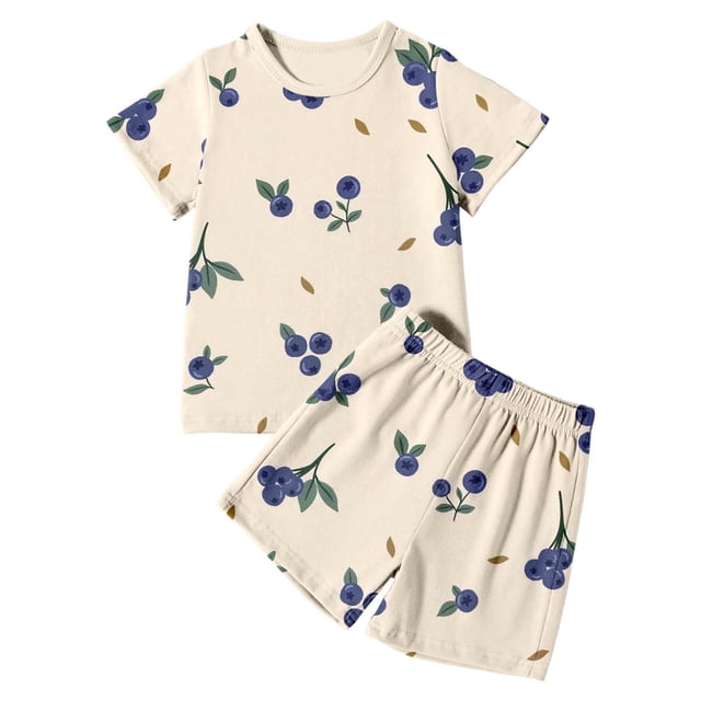 Girls Soft Short Sleeve Pajama Set Comfortable Round Neck Printed Sleepwear For Daily Wear And Outdoor Activities