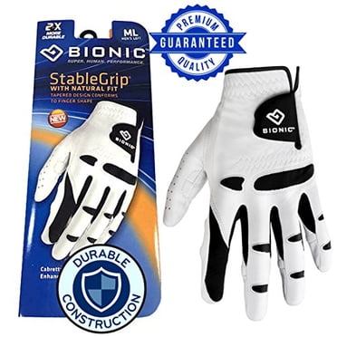 New Improved 2X Long Lasting Bionic StableGrip Golf Glove - Patented Stable Grip Genuine Cabretta Leather, Designed by Orthopedic Surgeon! (Men's Large, Worn on Left Hand)