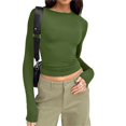 thumbnail image 1 of Pxiakgy T-Shirts à Manches Longues pour Femmes T-Shirts pour Femmes T-Shirt Uni à la Mode Décontracté Col Rond Manches Longues T-Shirt Irrégulier Haut Vert Armée P, 1 of 1