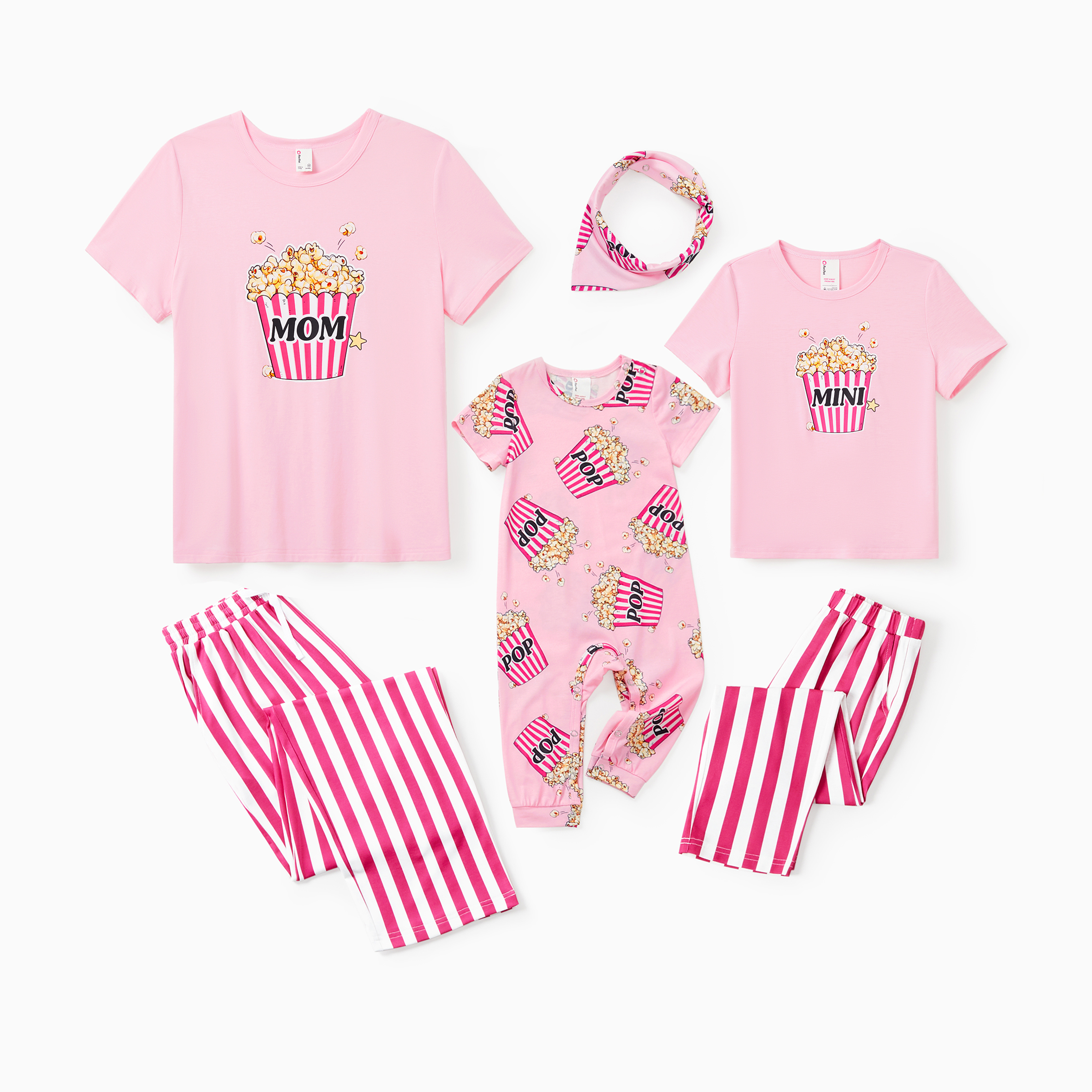 PatPat Valentine's Day Family Pajamas Short-sleeve Popcorn Print Striped Matching Set