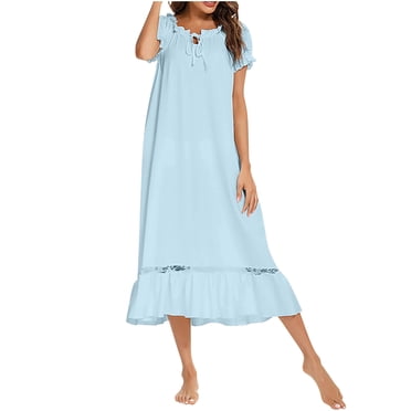 Timegard Long Night Gowns for Women Short Sleeve Scoop Neck Sleepwear Casual Loose Comfy Home Dress