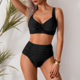thumbnail image 4 of Swiftwear Women's Two-Piece Swimsuit Set with Cross-Front High-Waisted Top and Textured Ruffled Bikini Bottoms, Form-Fitting Stretch Design Black L, 4 of 9