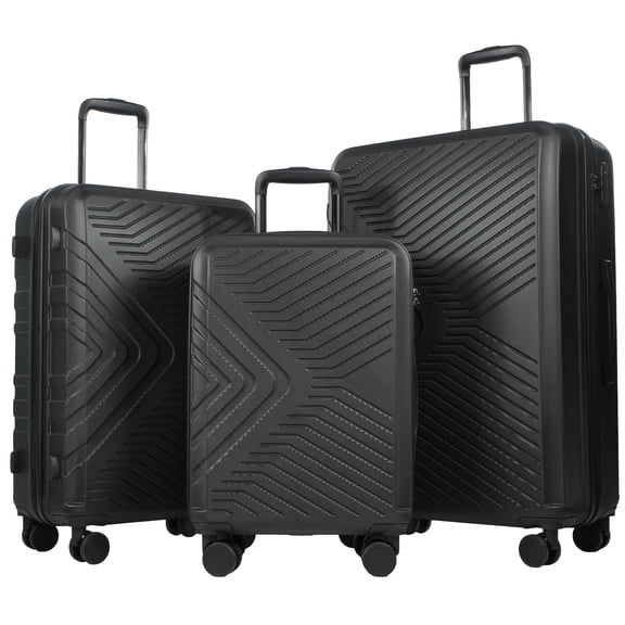 Travelhouse Hardshell Hardside Ensemble de Bagages 3 Pcs Valise Légère avec Cadenas TSA Roues Pivotantes 20 Po24 Po28 Po. (Noir)