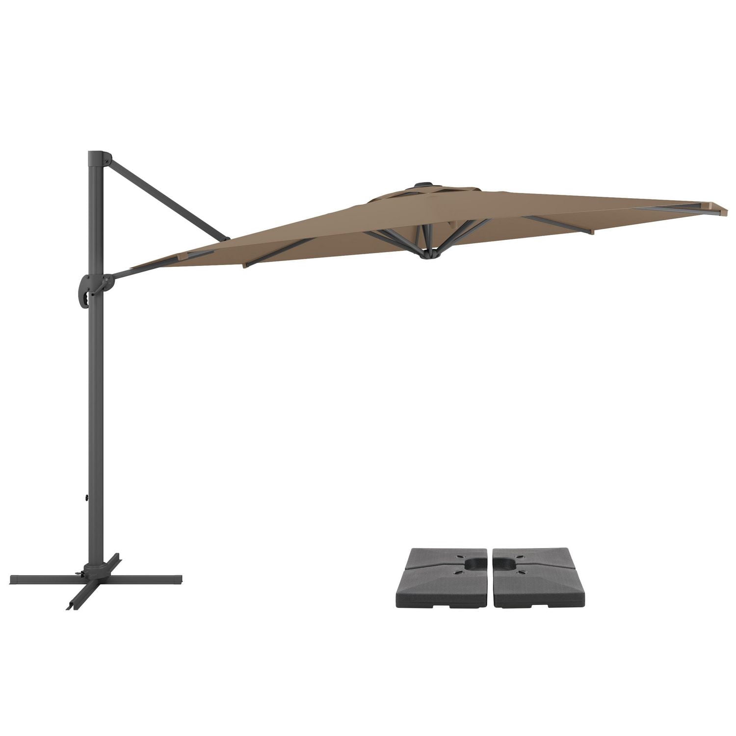 CorLiving 11.5ft Deluxe Offset Tilting Rotating Patio Umbrella with Aluminum Frame & Deluxe Base Weights