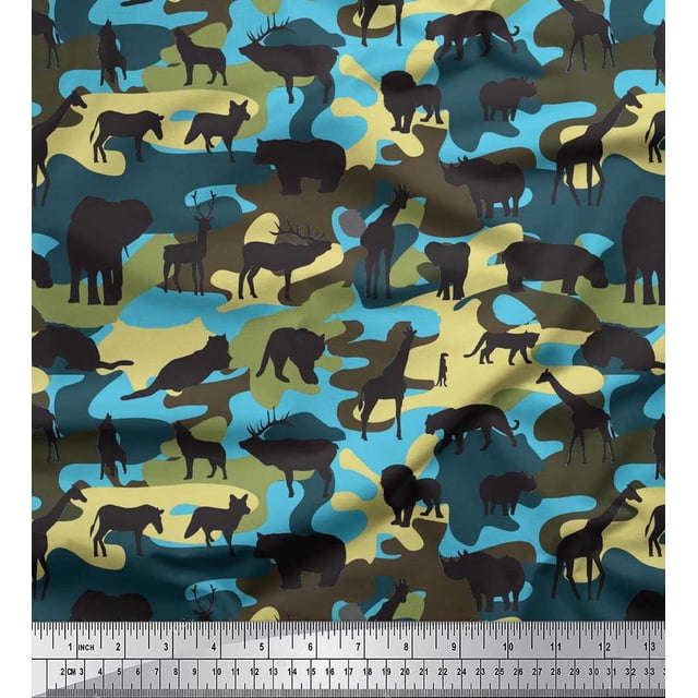Soimoi Modal Satin Fabric Animals & Camouflage Print Sewing Fabric Yard 42 Inch Wide