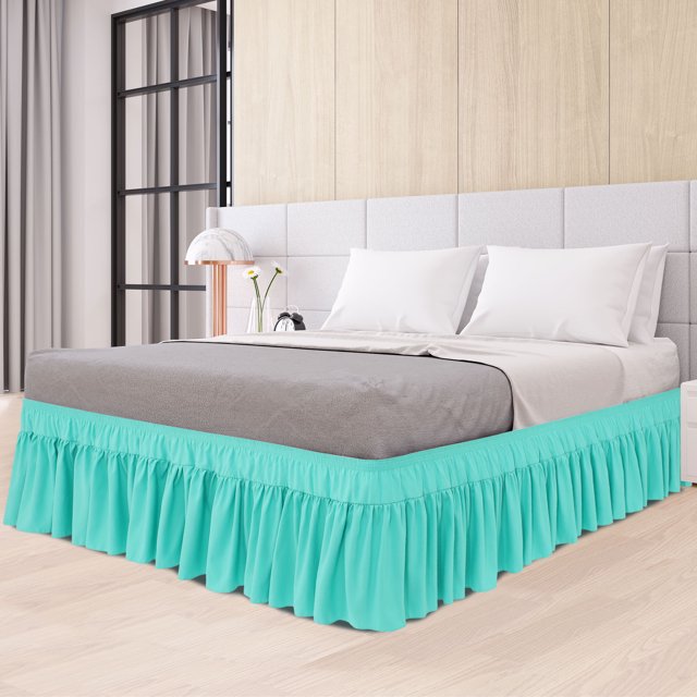 PiccoCasa Polyester Brushed Bed Skirt with Elastic Dust Ruffles 16" Drop, King Turquoise