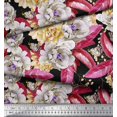 thumbnail image 2 of Soimoi Orange Silk Fabric Leaves & Floral Print Sewing Fabric BTY 42 Inch Wide, 2 of 3