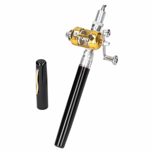 Ensemble de Canne à Pêche Télescopique Portable Mini Canne à Pêche de Poche en Forme de Stylo avec Moulinet