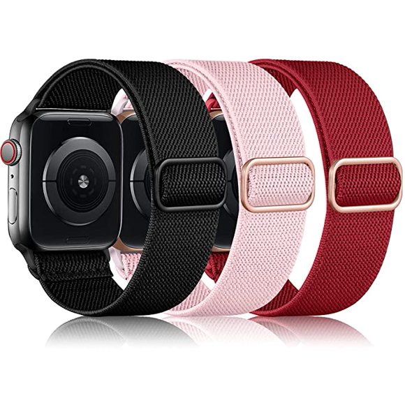 3 Pack Elastic Band Compatible with Apple Watch Band 45mm 44mm 42mm 41mm 40mm 38mm Women Men, Soft Adjustable Elastic Braided Nylon Bands for Apple Watch SE / iWatch Series 7,Serise 6 5 4 3 2 1
