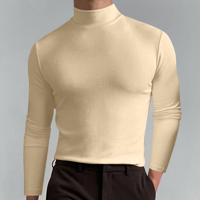 zanvin Chandail à Col Roulé pour Hommes, Manches Longues, Basique, Ajusté, Extensible, Kaki, P