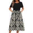 thumbnail image 1 of Ovzne Robes pour Femmes 2025 Robe pour Femme Mode Dames Femmes Robe à Manches Courtes Col Rond Robe Imprimée Poches Grande Taille Robe Maxi Manches Courtes Imprimée Liquidation, 1 of 6