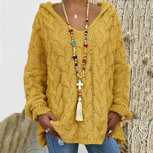 RKSTN Sweaters for Women Fashion Loose Large Size Color Hood Long Sleeves Sweater Tops Fall Sweaters